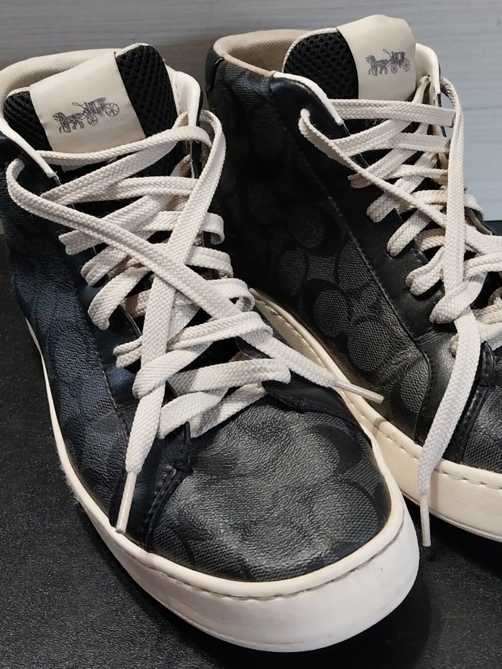 Coach Clip High Top Sneaker Charcoal Grey / Black Monogram Men's Size 10 D